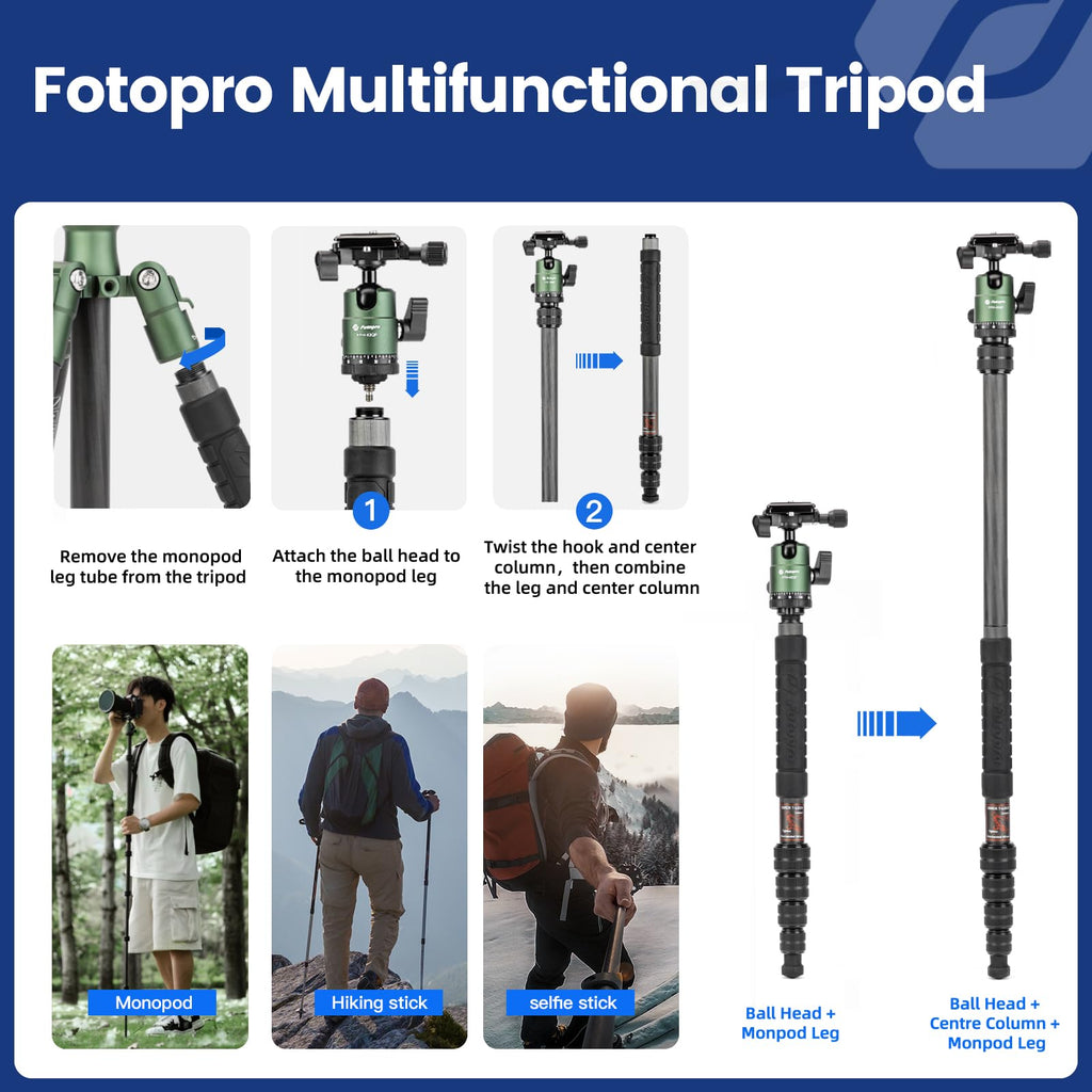 60" Carbon Fiber Camera Tripod with Ball Head and Monopod X9922