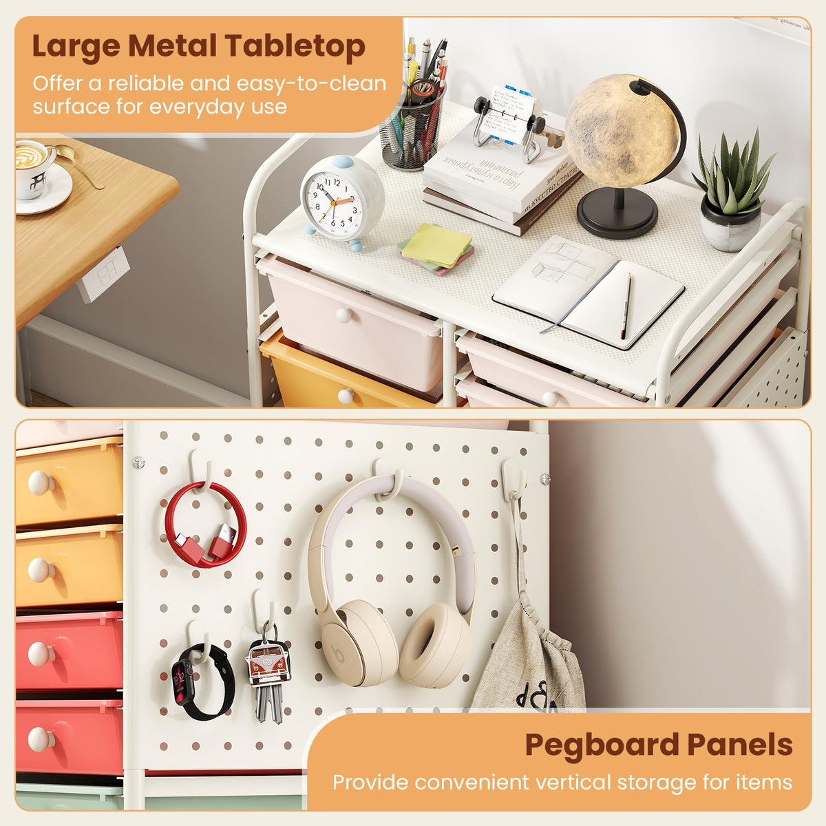 15 Drawer Rolling Storage Cart with Metal Tabletop J206308