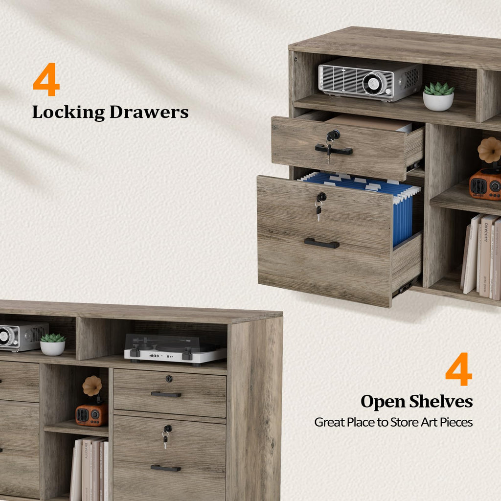 Rustic Grey 4 Drawer File Cabinet with Lock W170
