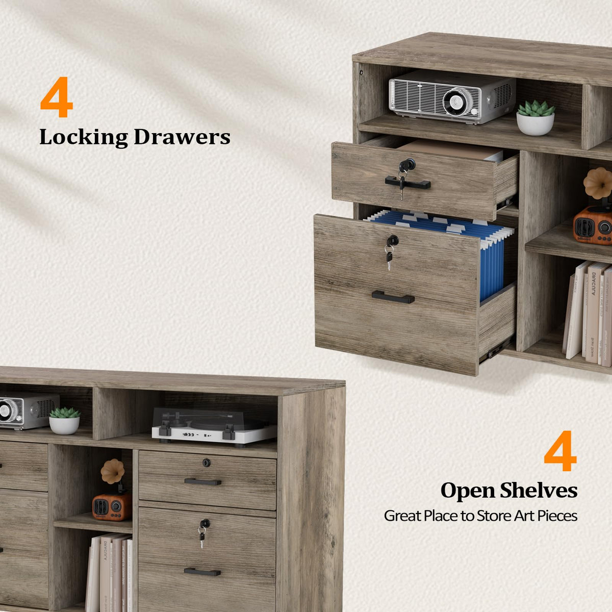 Rustic Grey 4 Drawer File Cabinet with Lock W170