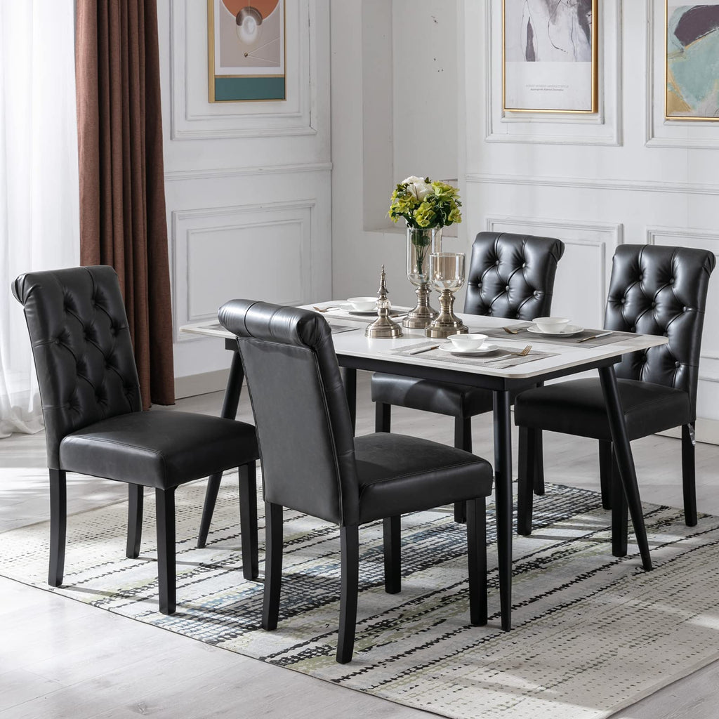 Black PU Leather Upholstered Dining Chairs Set of 4 Q404