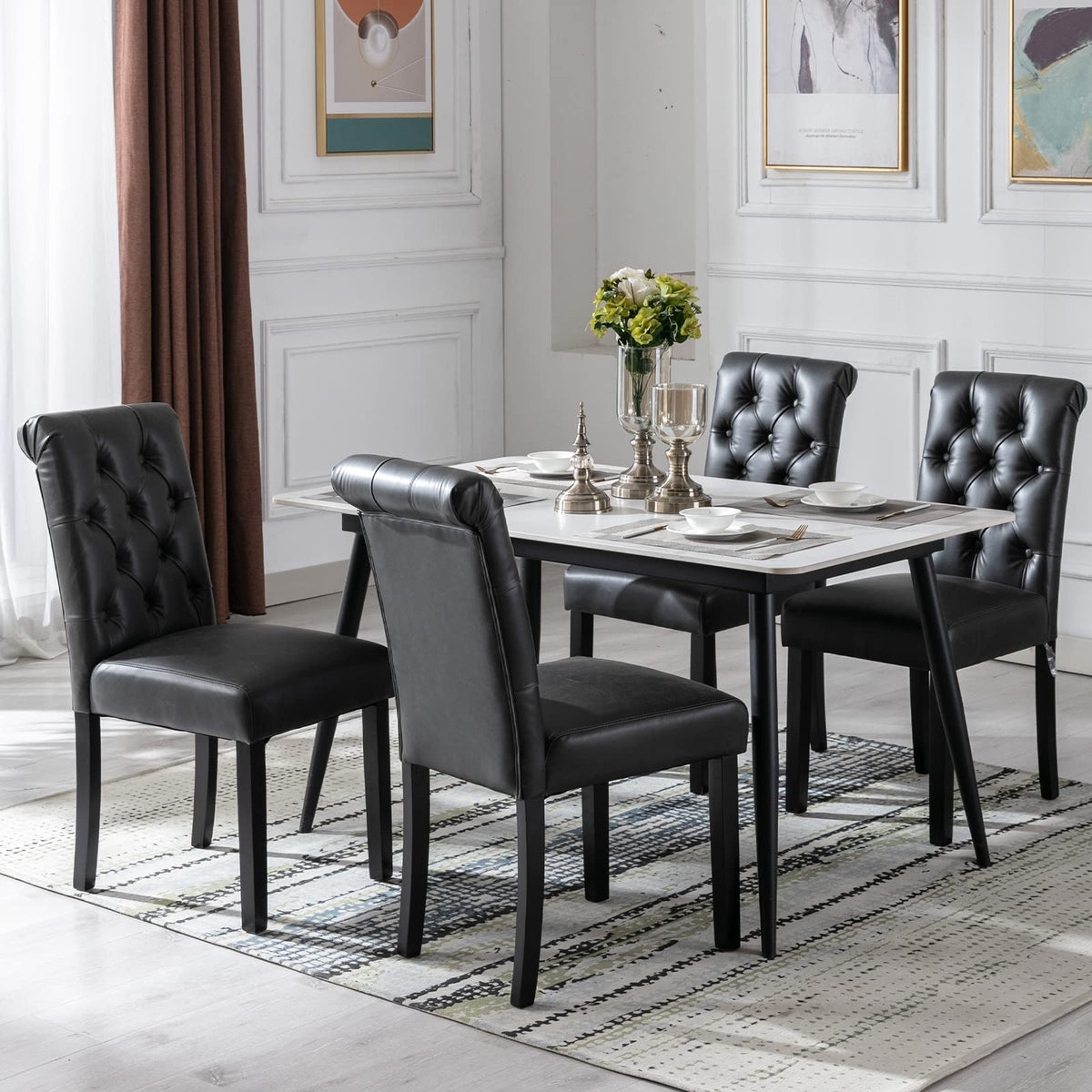 Black PU Leather Upholstered Dining Chairs Set of 4 Q404
