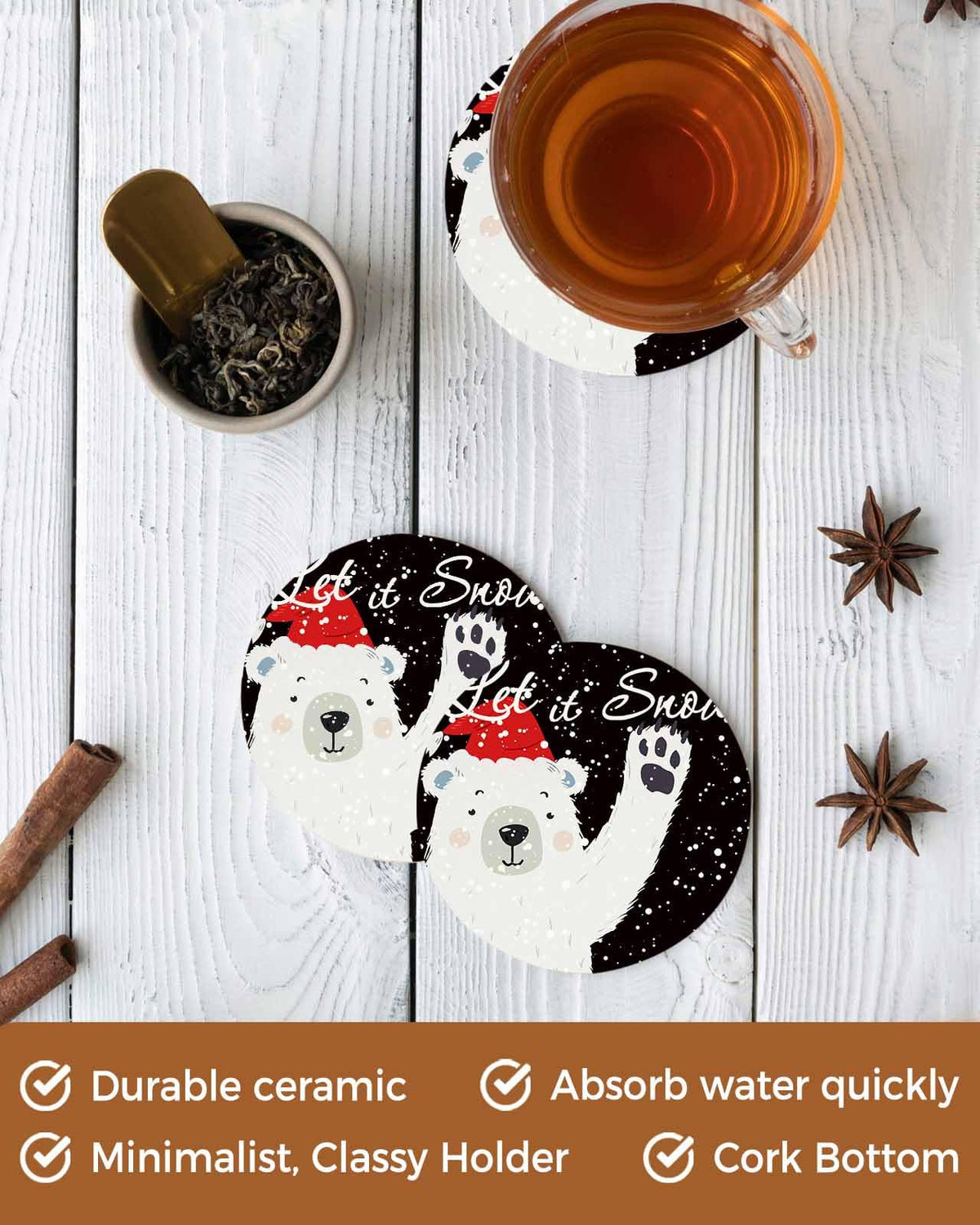 Set of 4 Absorbent Ceramic Stone Coasters with Cork Base I29394