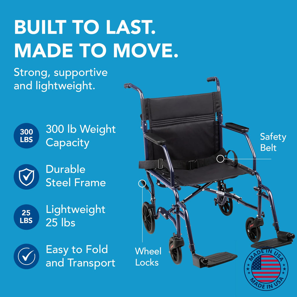 Folding Transport Wheelchair with 19 inch Seat J219