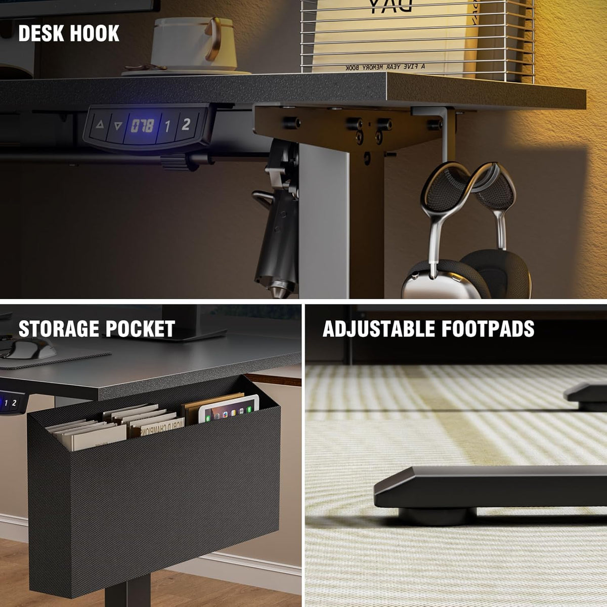 63" L Shaped Height Adjustable Standing Desk F8690