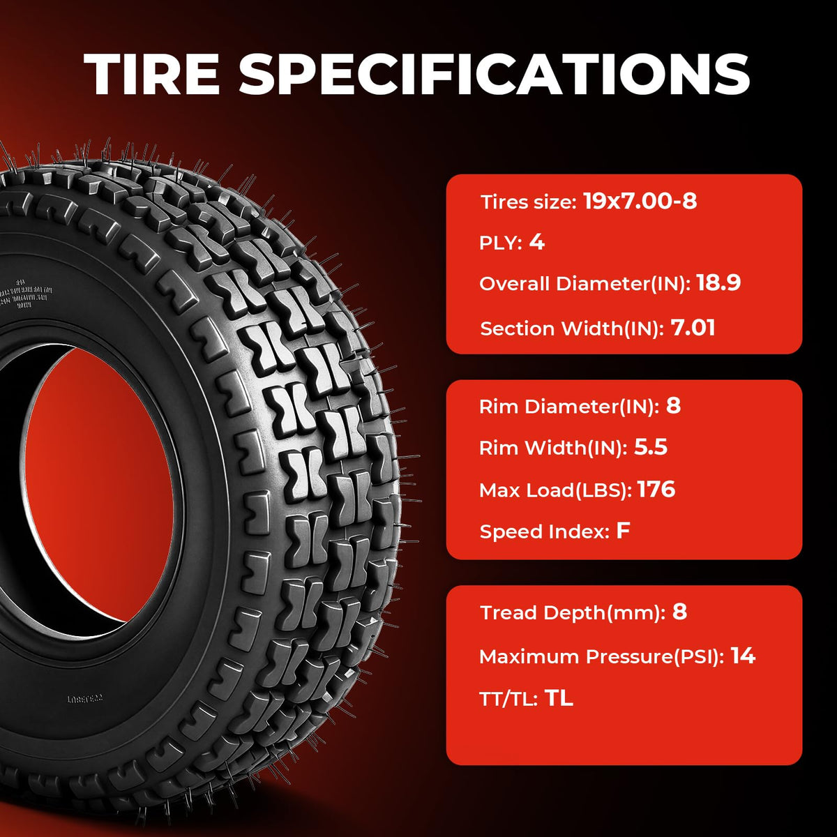 Set of 2 19x7-8 ATV UTV Tires T345160