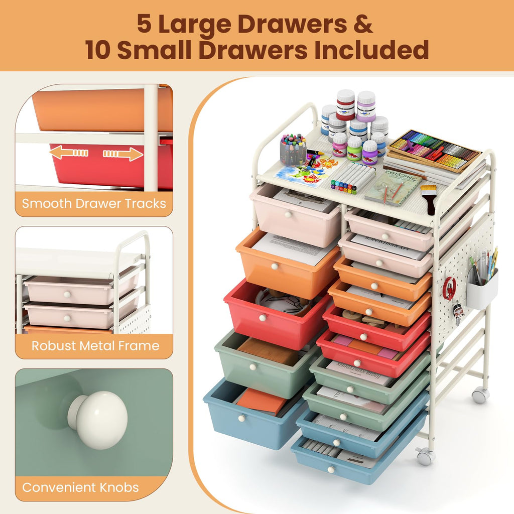 15 Drawer Rolling Storage Cart with Metal Tabletop J206308