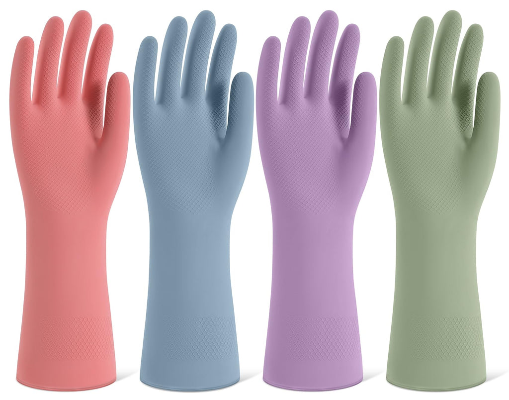 4 Pairs Reusable Rubber Cleaning Gloves with Flocked Lining and Non-Slip Grip H87315