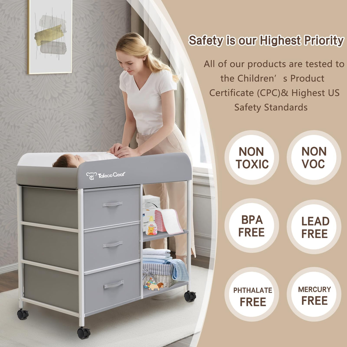 Portable Baby Changing Table with 3 Storage Baskets D685