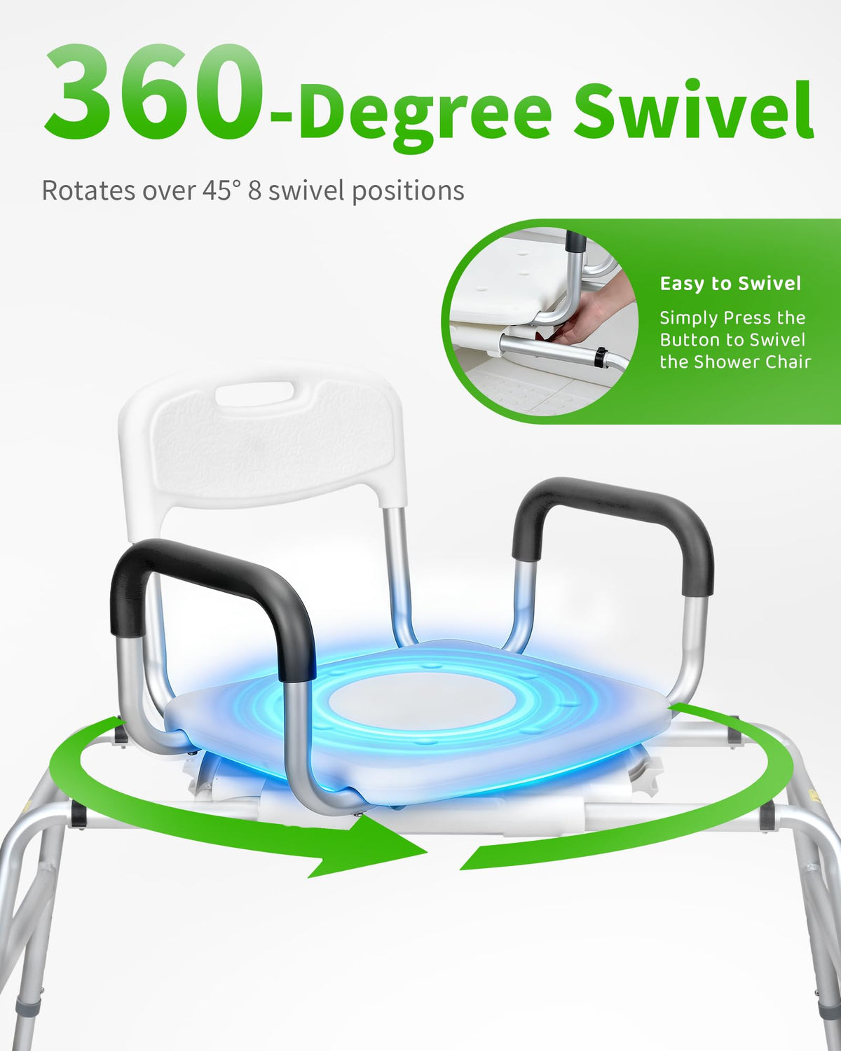 Heavy Duty Sliding Shower Chair with 360⁰ Swivel Seat D386673