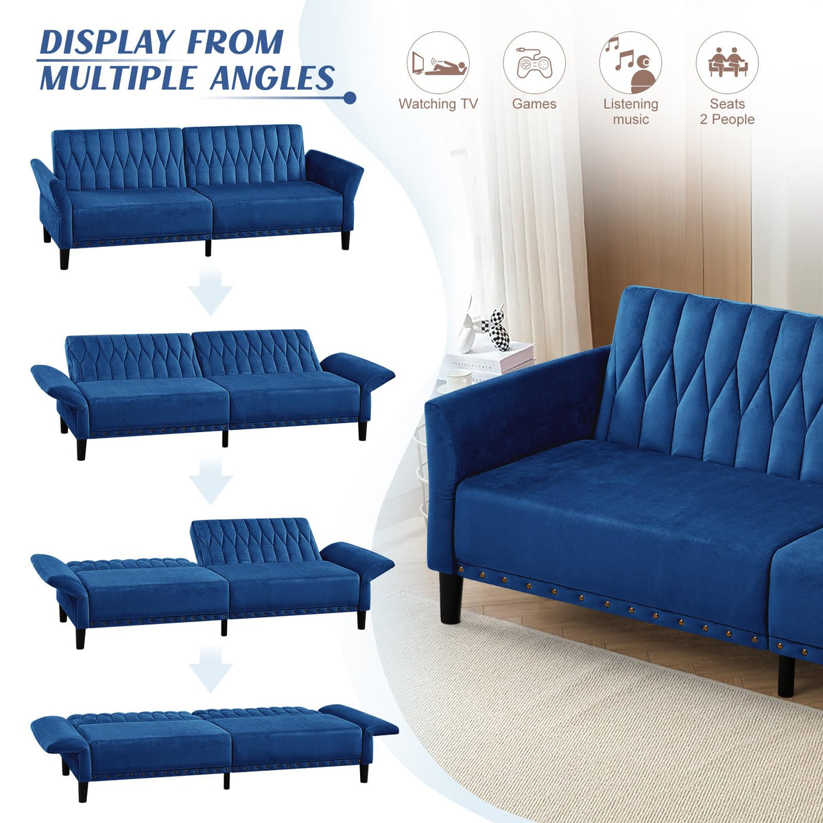 Blue Velvet Sofa Bed X15718
