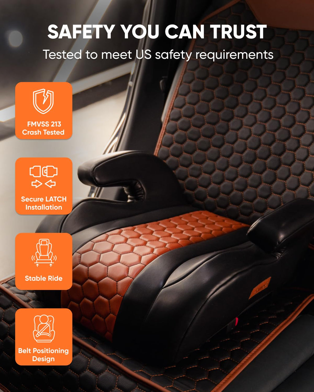 Backless Booster Car Seat with Latch Connectors, 40-100 lbs, Black-Brown T1551