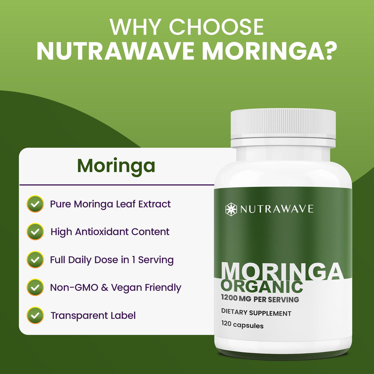 Organic Moringa Capsules 1200mg 120 Capsules Q1028