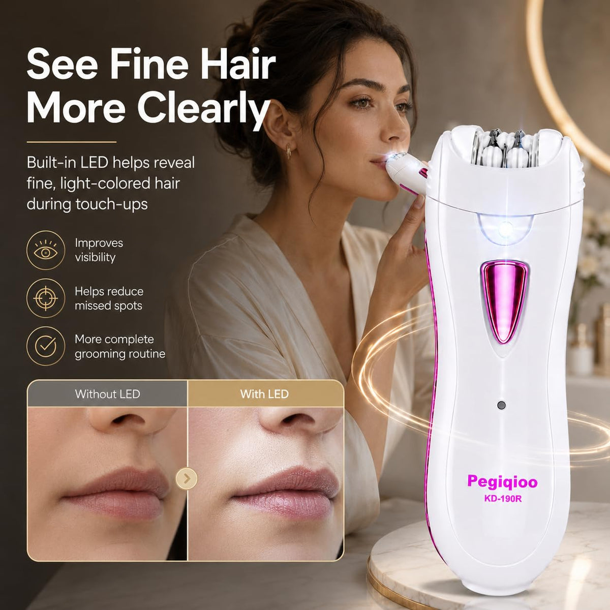 Facial Epilator with LED Light, Bikini Trimmer U95413
