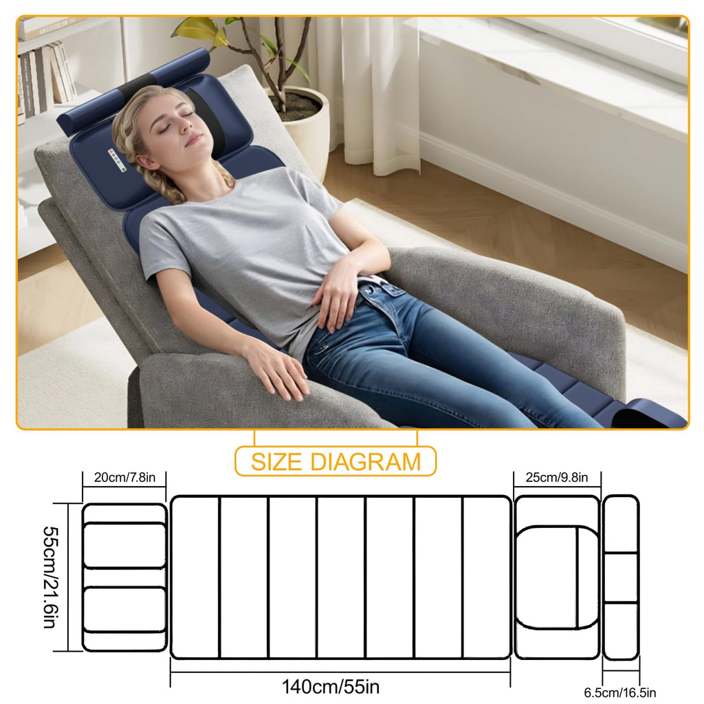 Full Body Massage Mat with Heat, 9 Vibrating Modes, Detachable Neck Massager J67949