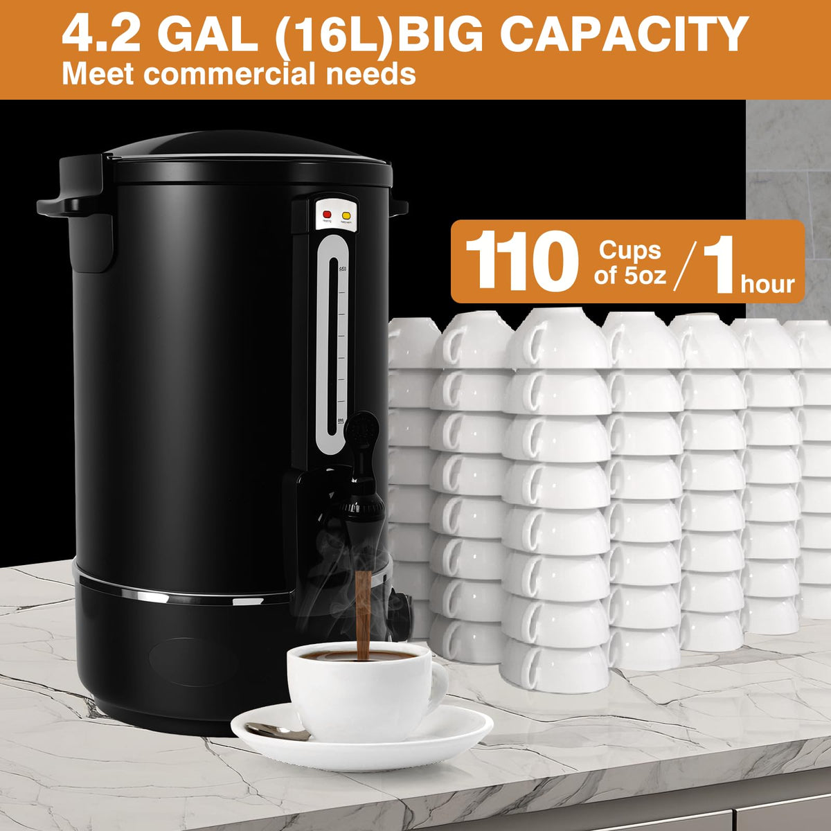 110 Cups Black Stainless Steel Commercial Coffee Urn U605