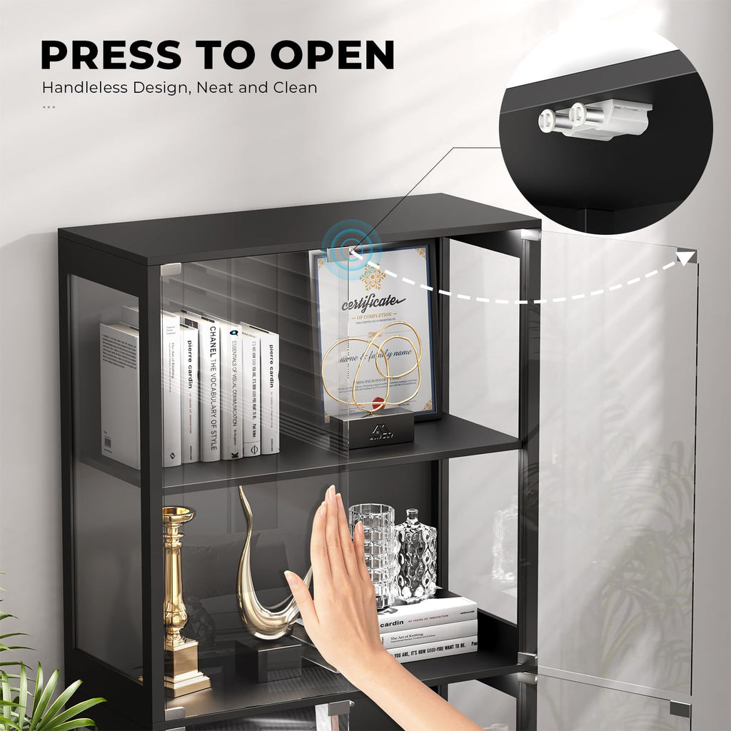 Black 4-Tier Display Cabinet with Glass Doors T950366