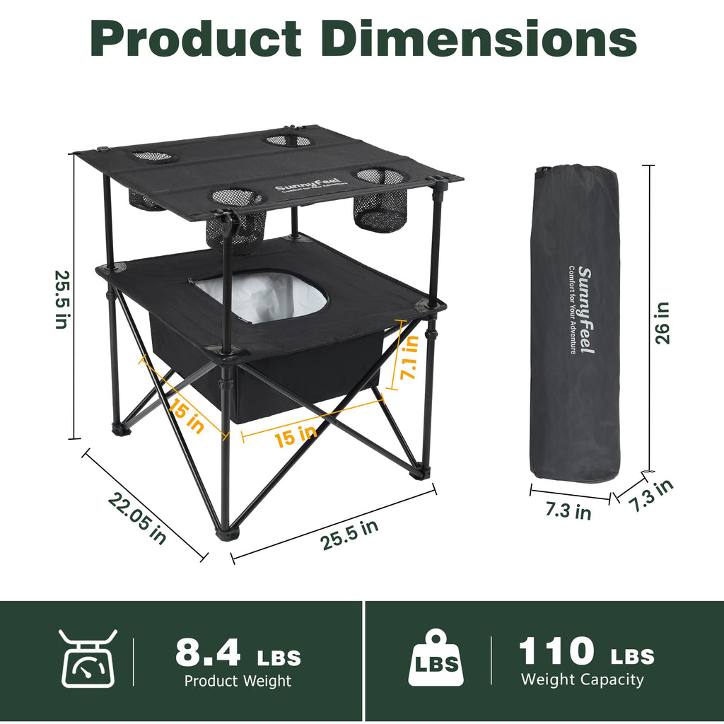 Black Folding Camping Table with Cooler Bag M164528