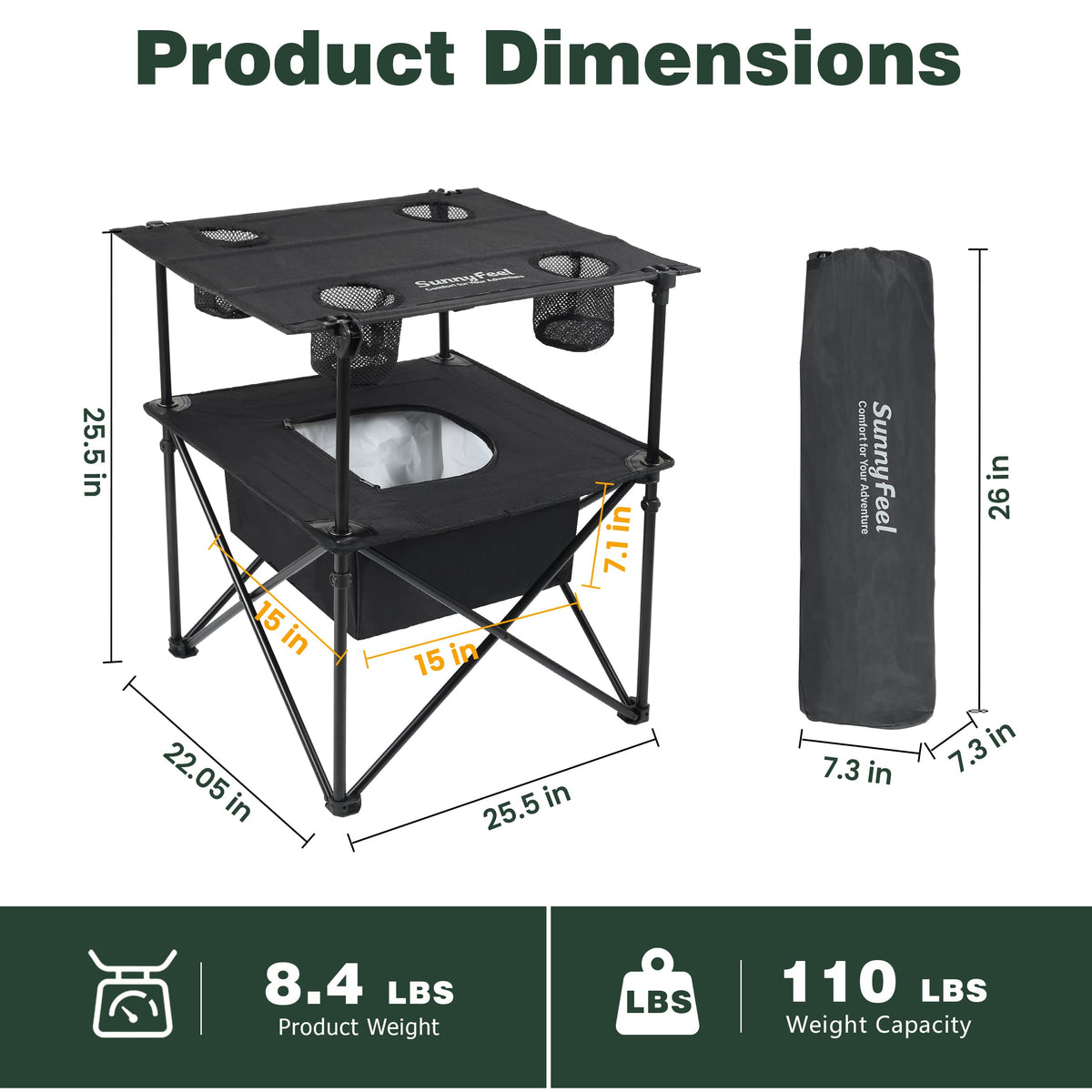 Black Folding Camping Table with Cooler Bag M164528