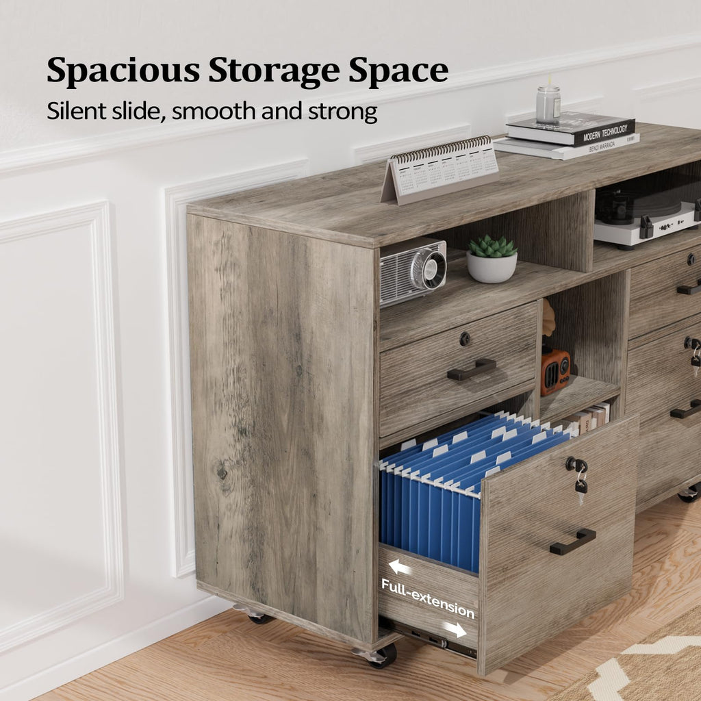 Rustic Grey 4 Drawer File Cabinet with Lock W170