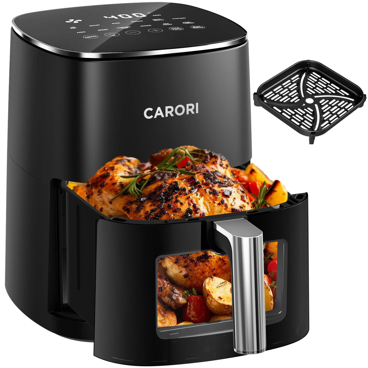 6 Qt Air Fryer with Viewing Window, 12 Presets, Nonstick Dishwasher-Safe Basket, Black I102167