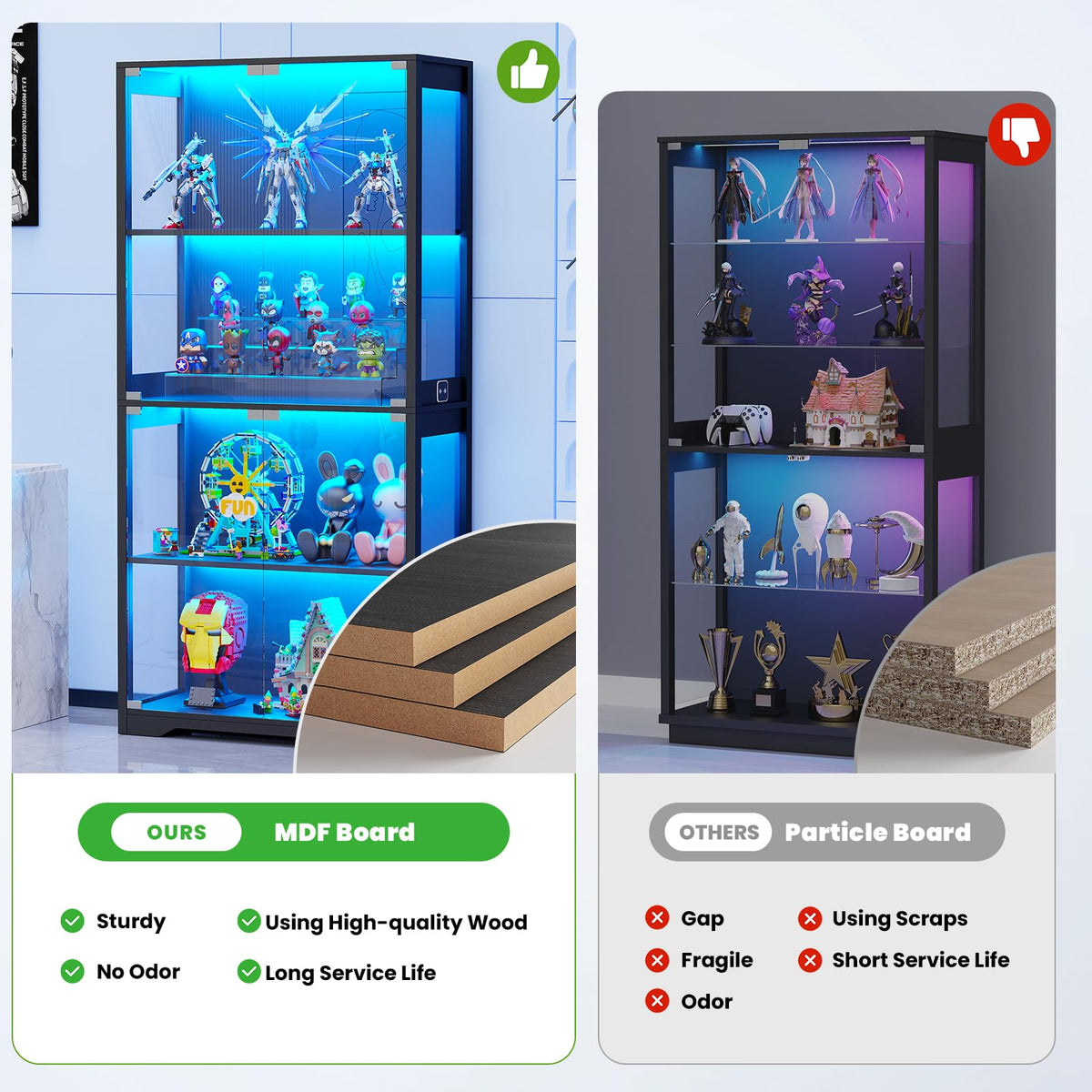 Black 4-Tier Display Cabinet with Glass Doors T950366
