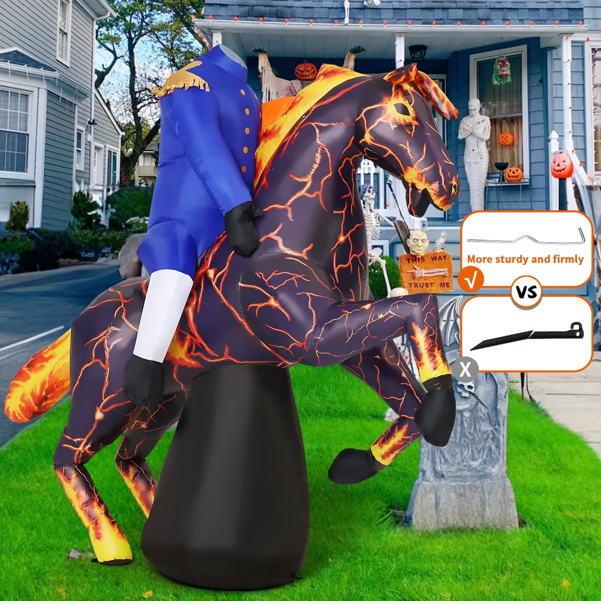 6FT Halloween Inflatables Headless Horseman with Built-in LEDs N972