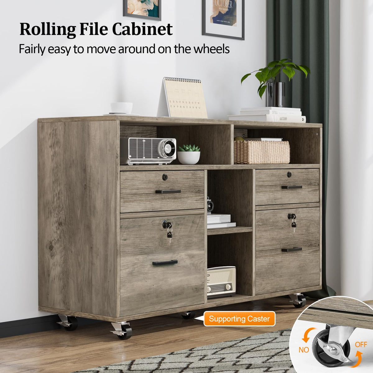 Rustic Grey 4 Drawer File Cabinet with Lock W170