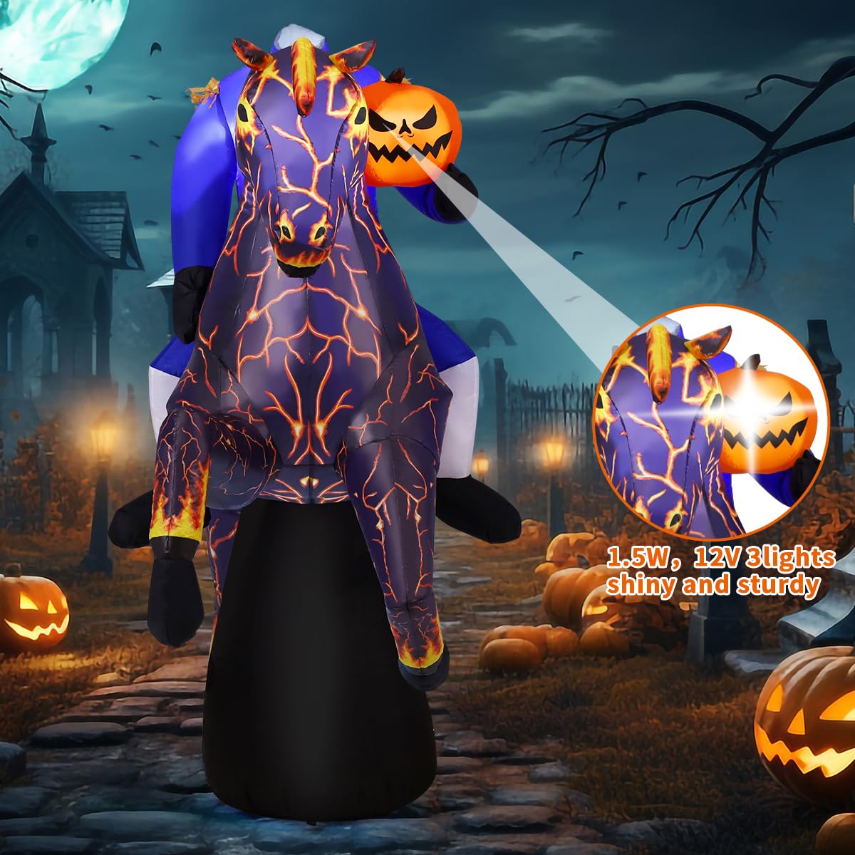 6FT Halloween Inflatables Headless Horseman with Built-in LEDs N972