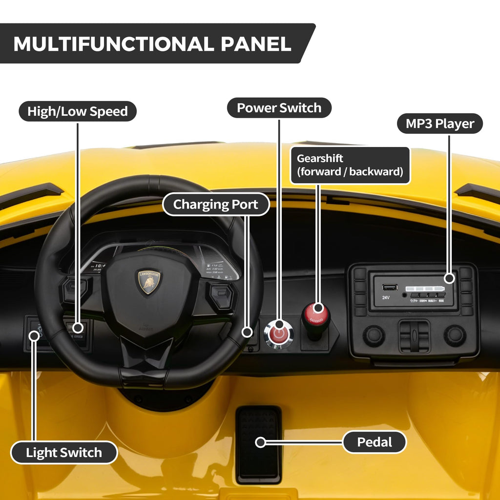 2-Seater Kids Ride on Car, 24V Electric Vehicle, Yellow D367