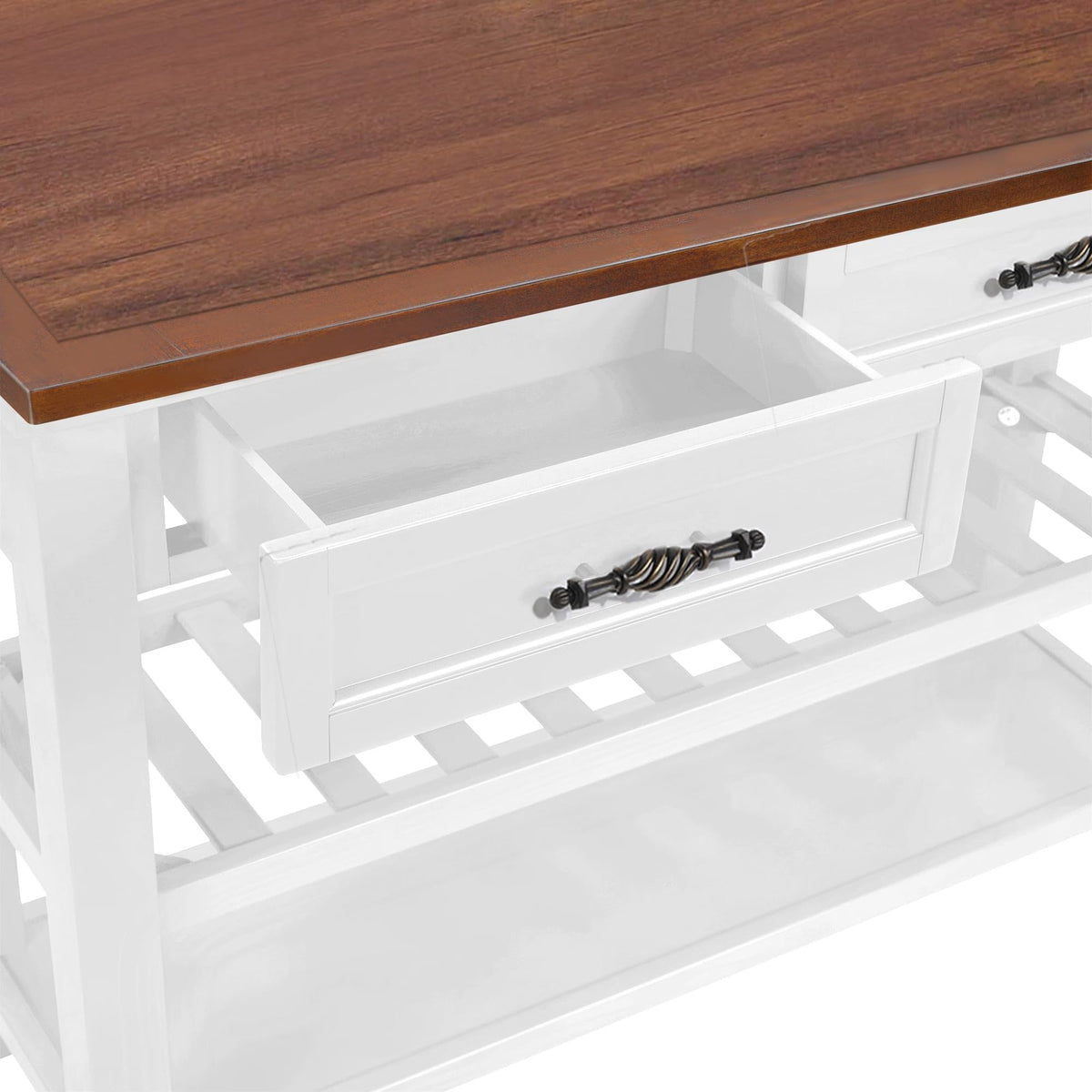 Brown White Pine Wood Console Table with 2 Open Shelves F2722