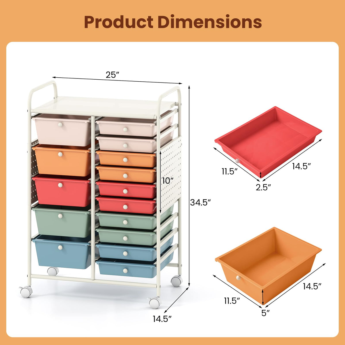 15 Drawer Rolling Storage Cart with Metal Tabletop J206308