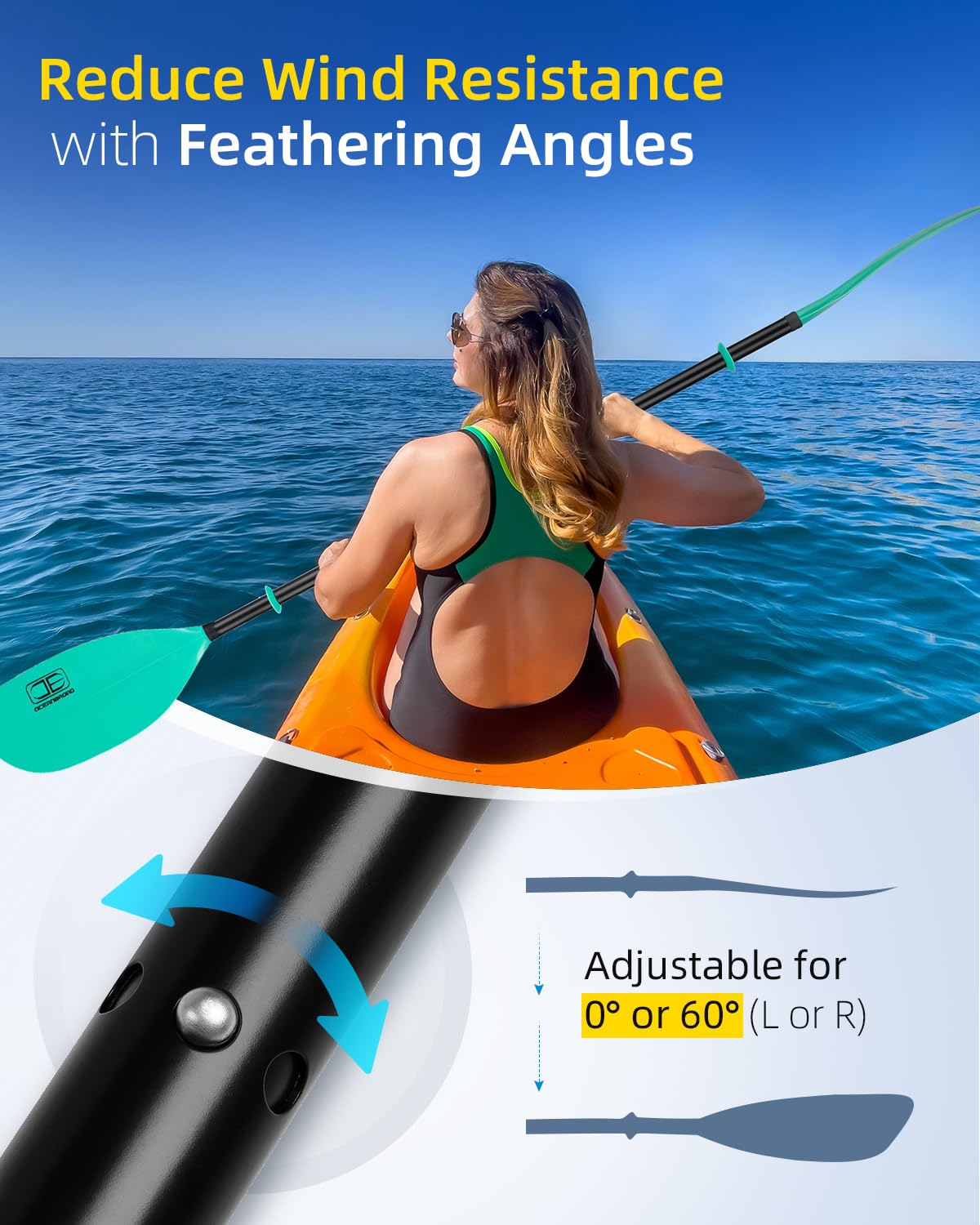 86in/218cm 90.5in/230cm Alloy Shaft 2-Piece Kayak Paddle K356