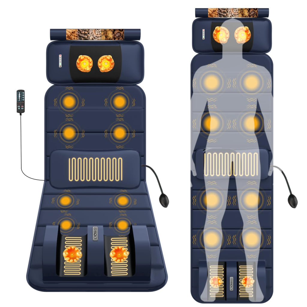 Full Body Massage Mat with Heat, 9 Vibrating Modes, Detachable Neck Massager J67949