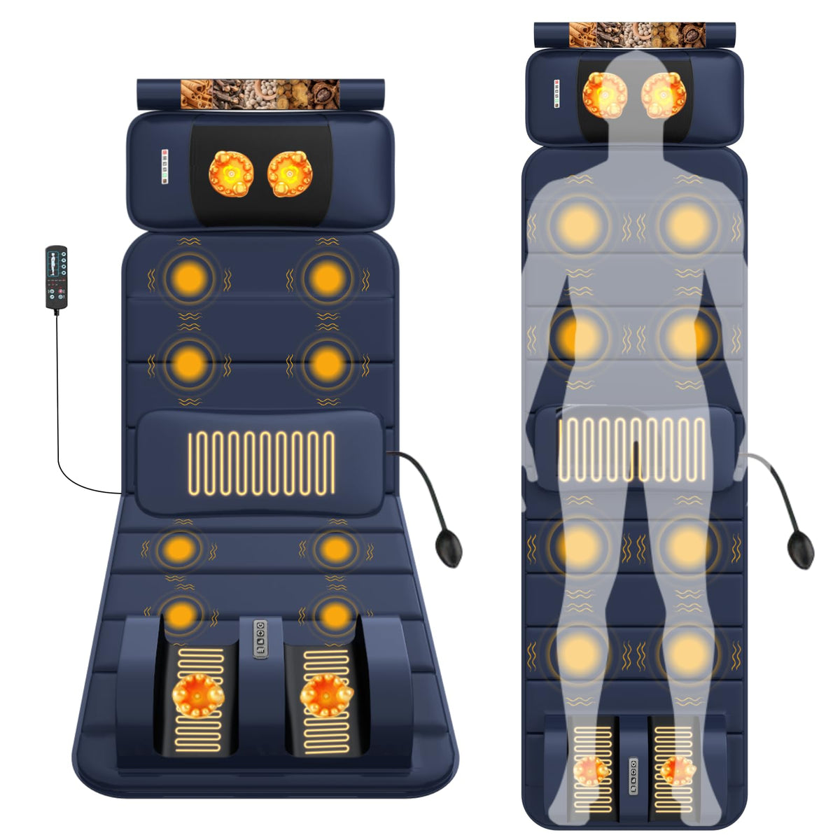 Full Body Massage Mat with Heat, 9 Vibrating Modes, Detachable Neck Massager J67949