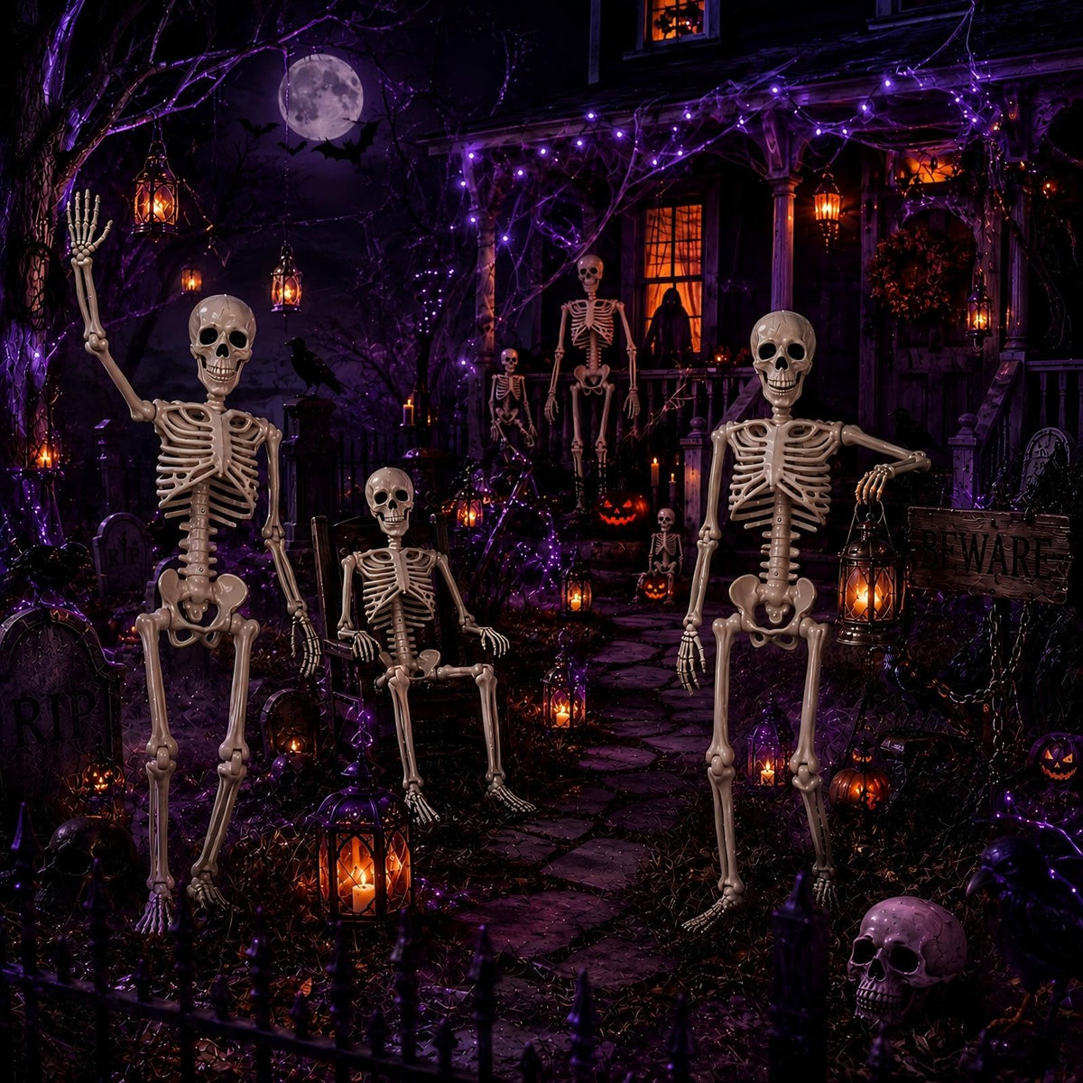 5.4 ft Posable Halloween Skeleton with Movable Joints A733783