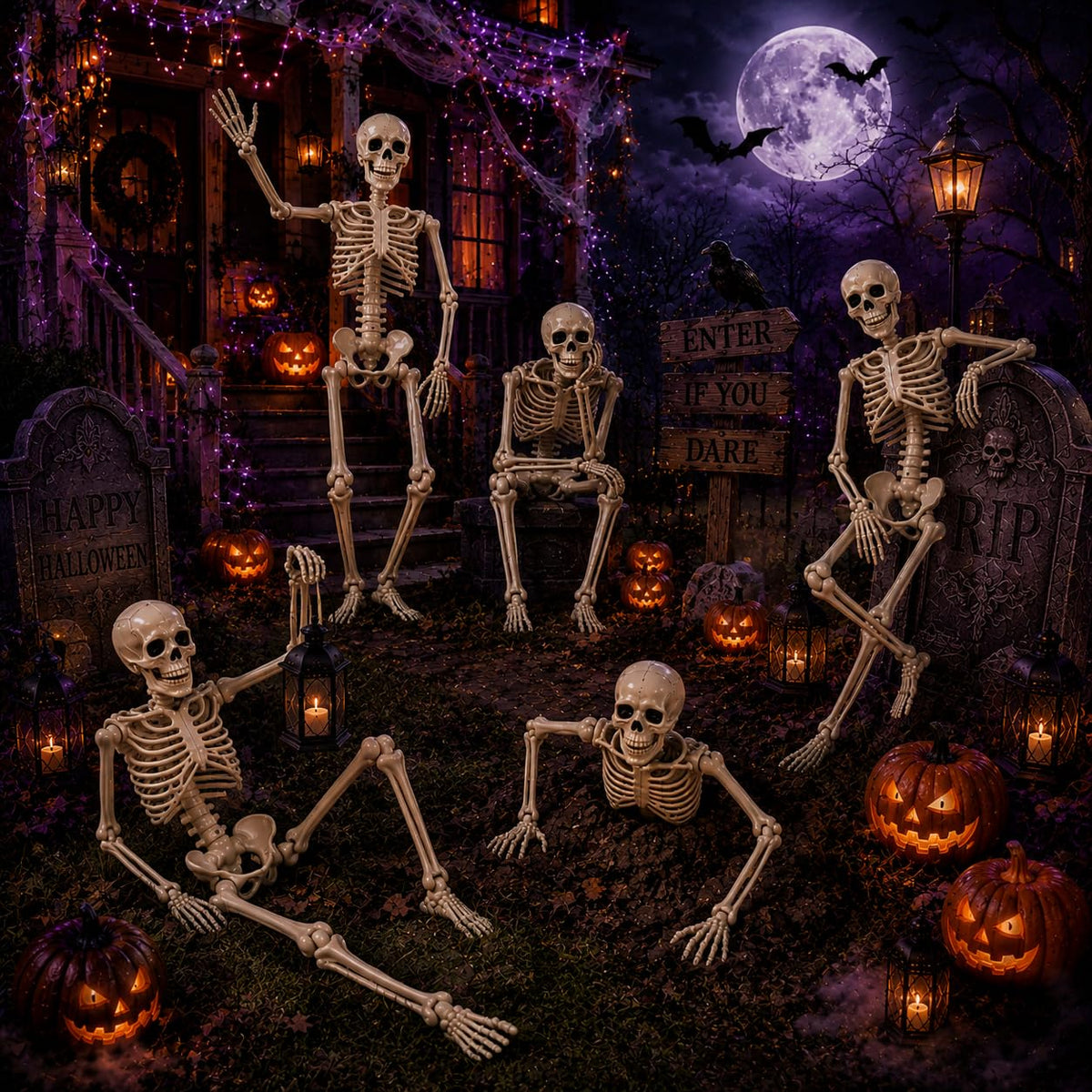 5.4 ft Posable Halloween Skeleton with Movable Joints A733783