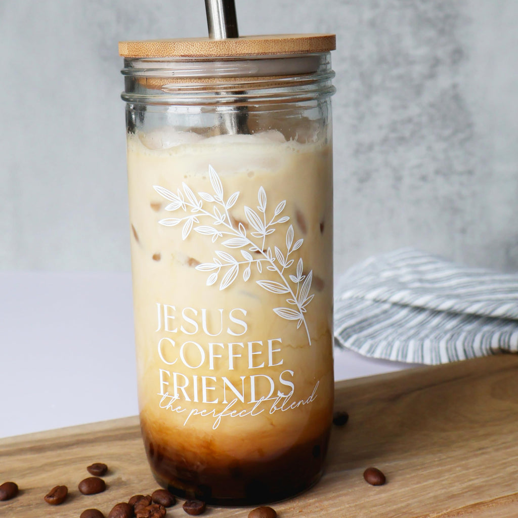 Glass Cup with Acacia Lid and Stainless Steel Straw 22 Ounce Y3737
