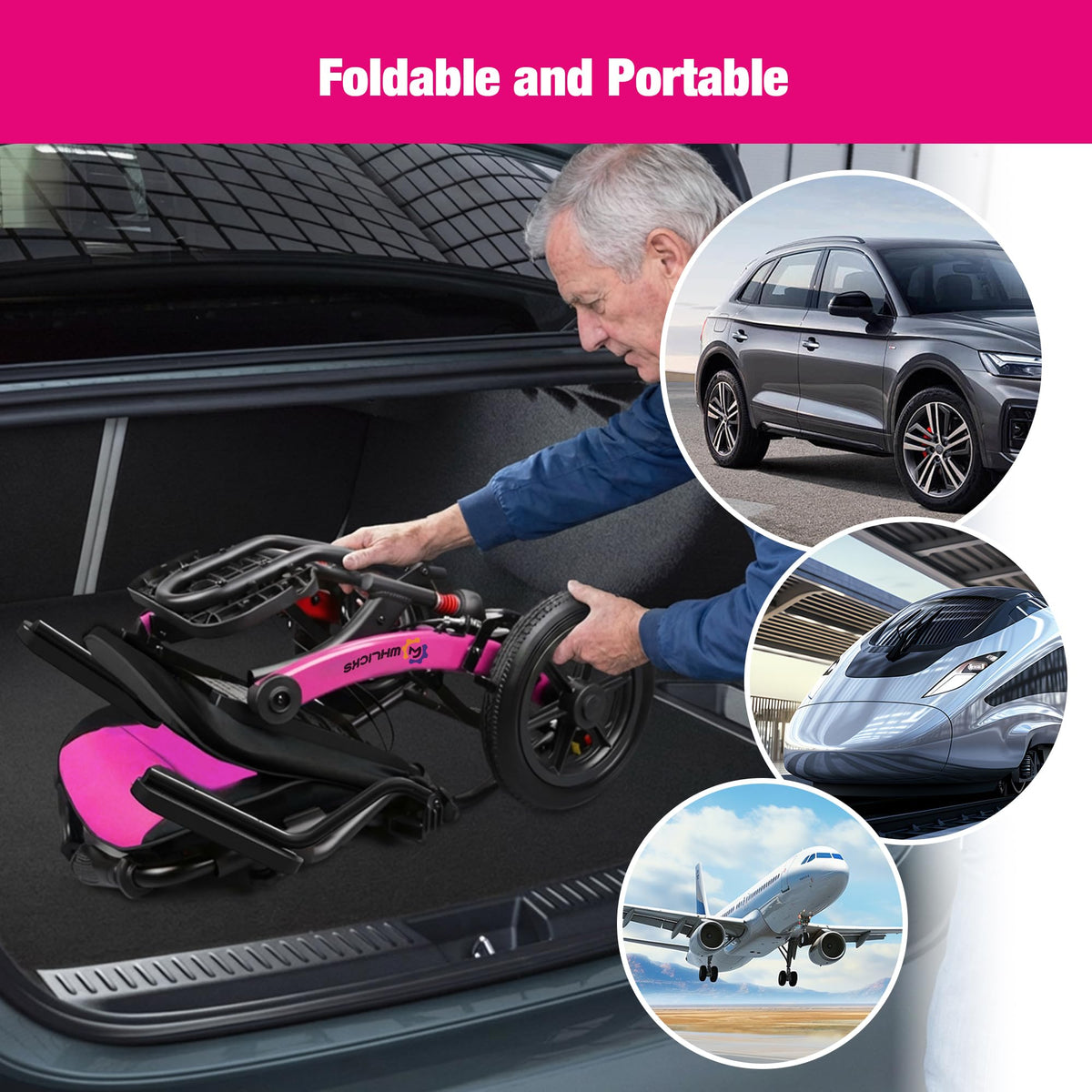 Lightweight Foldable Wheelchair with 12-inch Wheels and Removable Cushion E77600