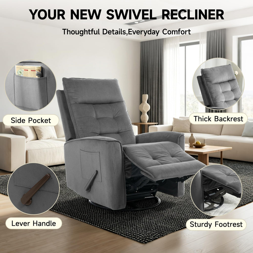 Dark Grey Swivel Rocker Recliner Chair X80611