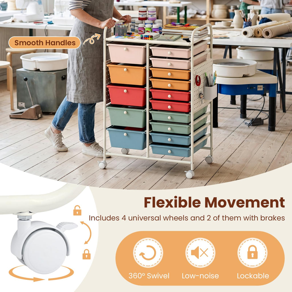 15 Drawer Rolling Storage Cart with Metal Tabletop J206308