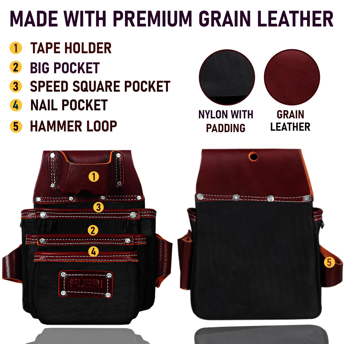 Heavy Duty Leather & 1680D Nylon 26 Pockets Electrician Tool Belt & Bag Combo V2973
