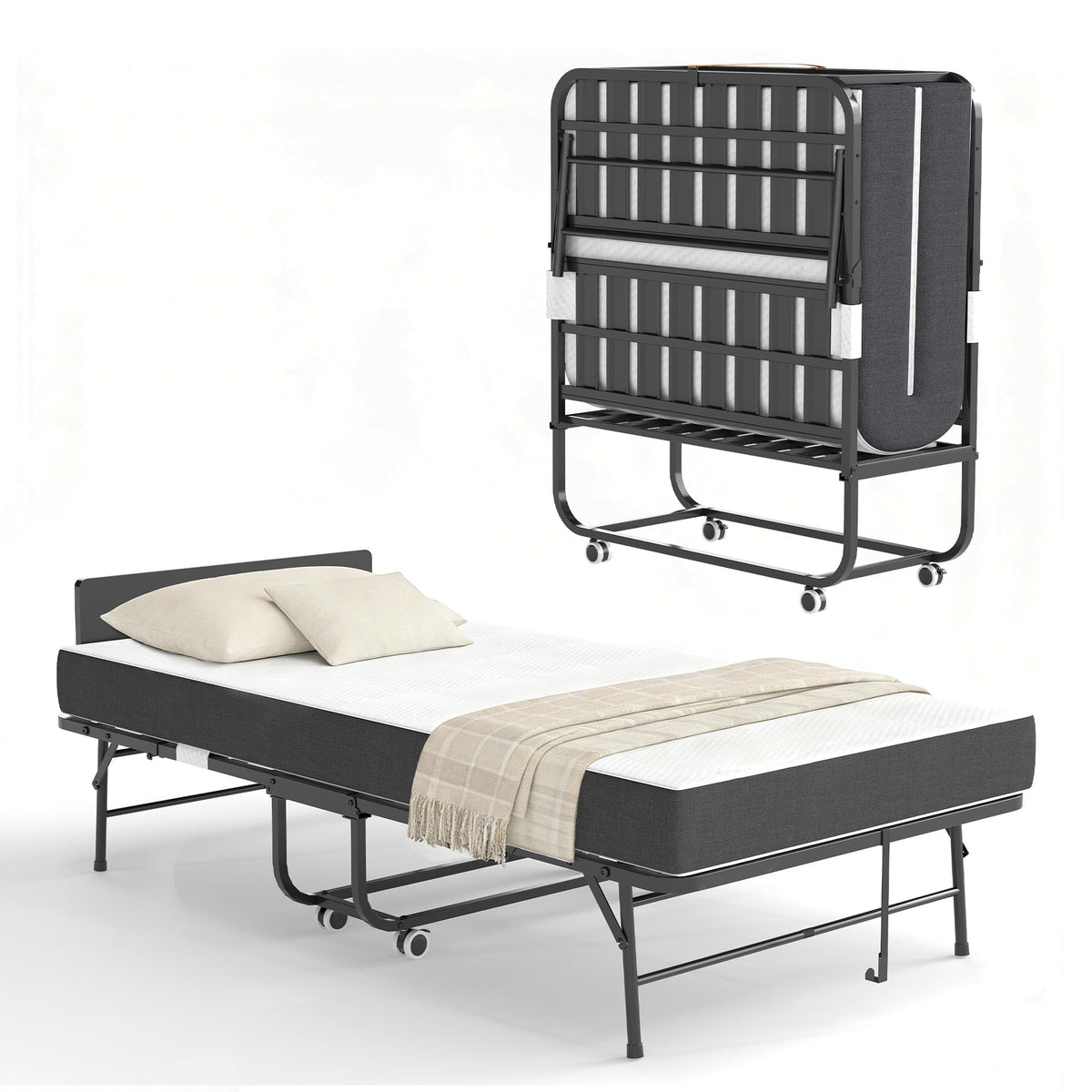 Folding Bed with Mattress, 75" x 38" Twin Size Y1402
