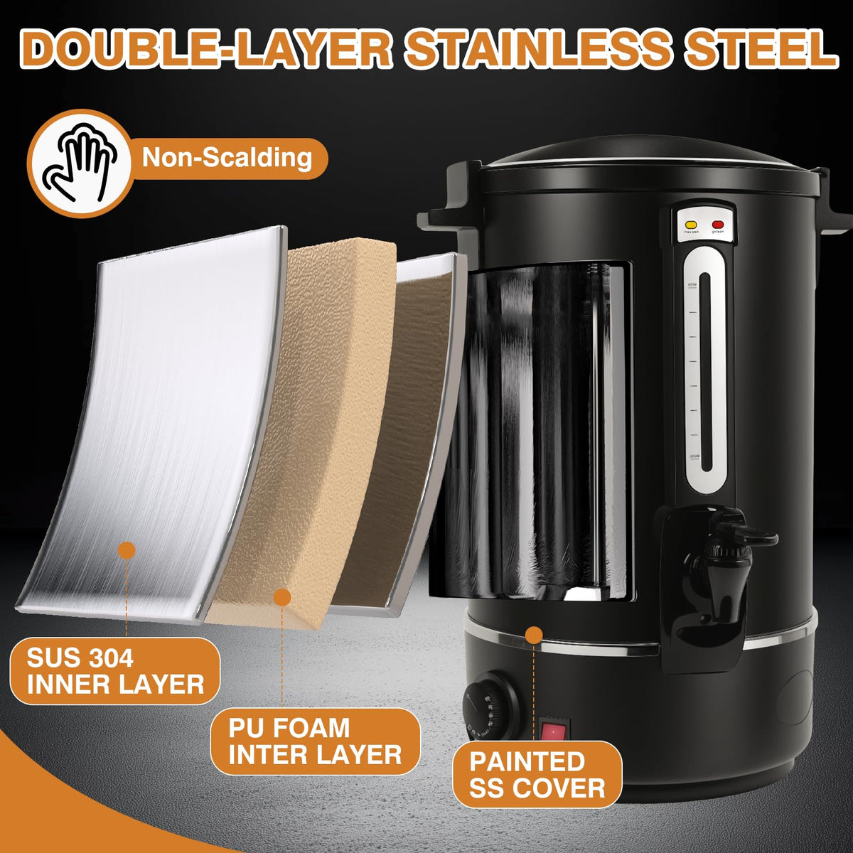 110 Cups Black Stainless Steel Commercial Coffee Urn U605