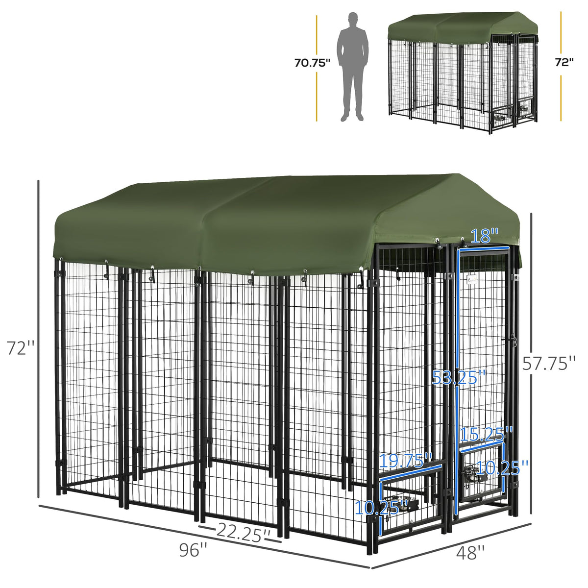 8' x 4' x 6' Outdoor Dog Kennel with Rotating Bowls Q793624