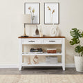 Brown White Pine Wood Console Table with 2 Open Shelves F2722