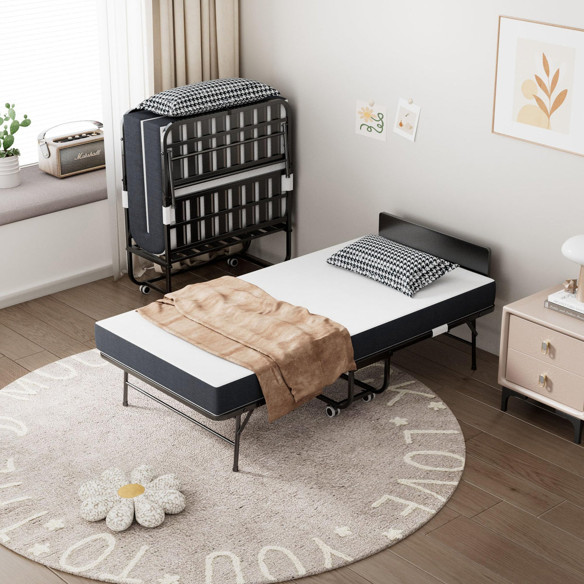 Folding Bed with Mattress, 75" x 38" Twin Size Y1402