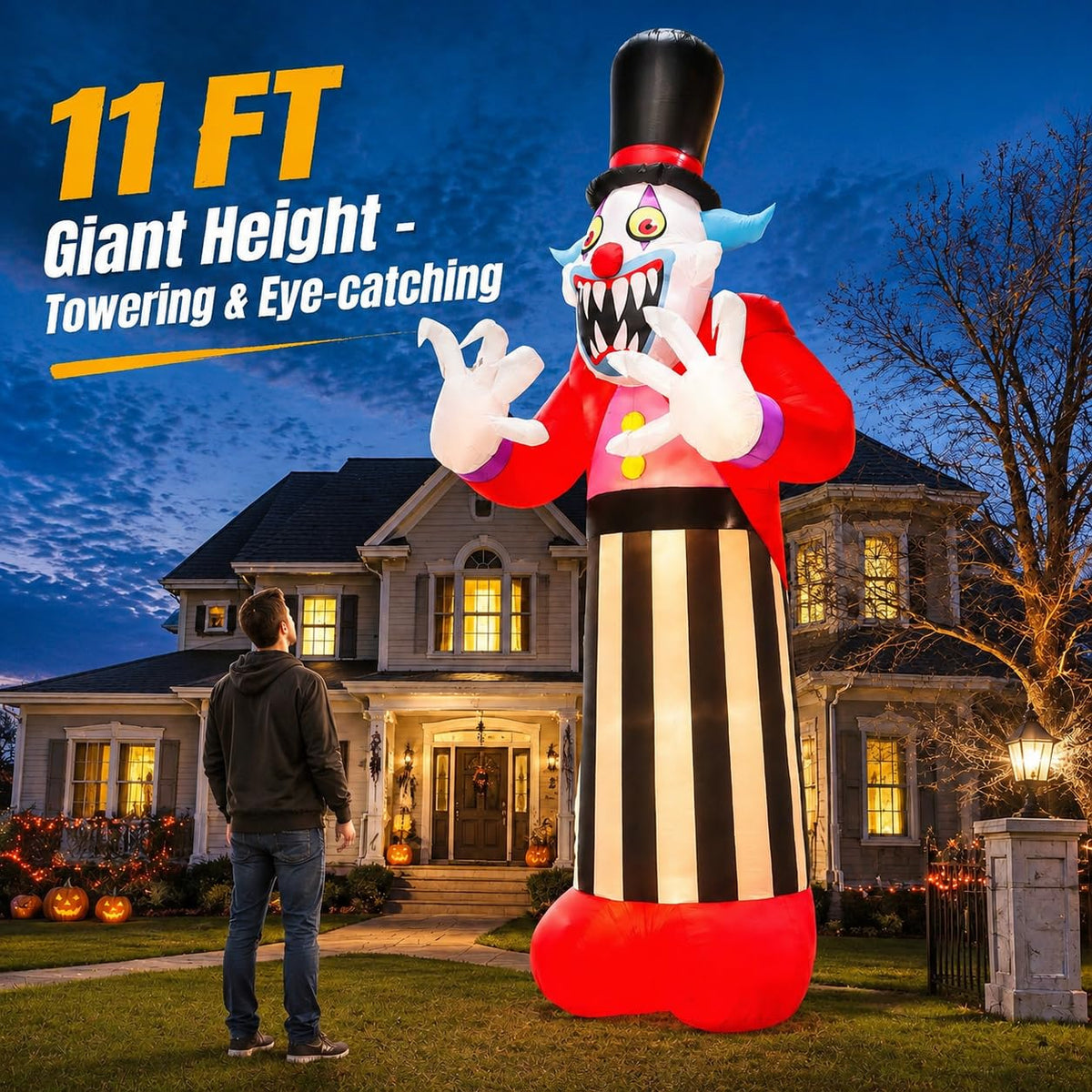 11FT Giant Halloween Inflatables Clown Ghost with LED Lights O21289