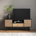 Black Oak Rattan TV Stand with Storage Doors G322117