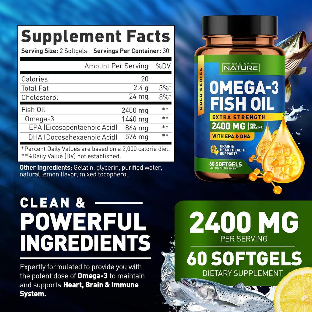 Omega 3 Fish Oil Soft Gels 2400 mg 60 Softgels O382